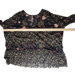 Free‎ People Floral Tiered Babydoll Top XS Boho Dark Romantic Oversized Flowy thumbnail 12