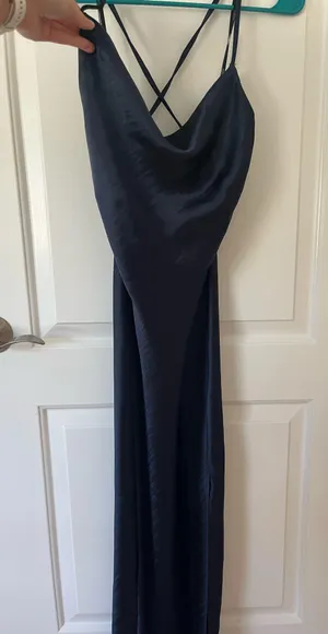 ASOS Maxi Navy Blue Silk Dress thumbnail 1