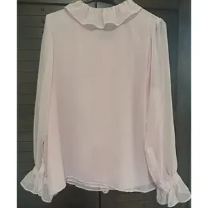 Talbots Women’s Large Pink Ruffle Blouse Button Down Sheer Sleeves Career Party thumbnail 7