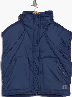 NWT FP Movement by Free People Navy Quilted Parker Hooded Poncho Puffer Vest thumbnail 3