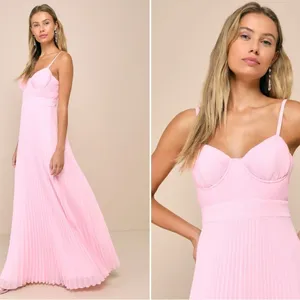 LULU's Prom Wedding Bridesmaid Sexy Pleated Bustier Romantic Flowy Maxi Dress thumbnail 3