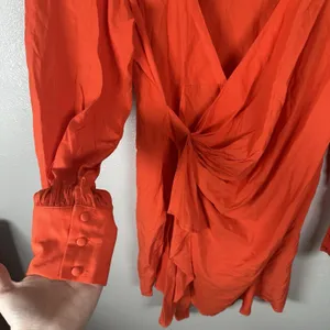 Showpo Long Sleeve Mini Dress Size US14 Bright Orange Faux Wrap Ruffle thumbnail 3