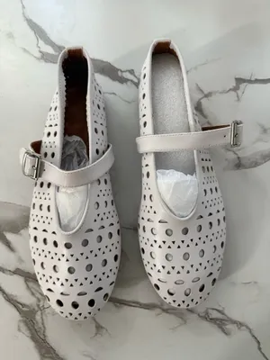Women’s White Cutout Mary Jane Flat Shoes – Breathable Laser Cut Comfort Walking Shoes (EU 38 / US 7.5) thumbnail 1