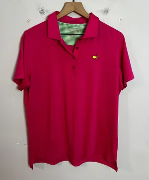 MASTERS- Magnolia Lane Tech Pink Polo Shirt Logo Golf Classic Button Augusta thumbnail 1