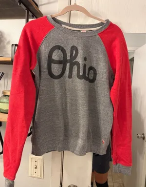 HOMAGE Gray Pullover Sweatshirt with Red Raglan Sleeves thumbnail 1