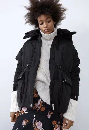 Black Zara hooded puffer jacket Size XS thumbnail 1
