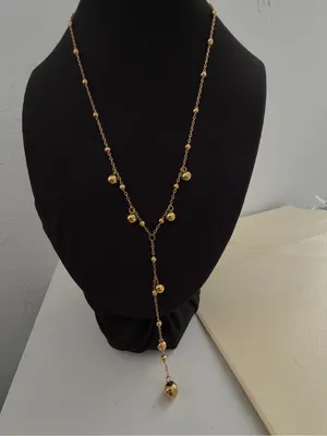 18K Gold Plated Y Lariat Stainless Steel Ball Chain Womens Necklace thumbnail 4