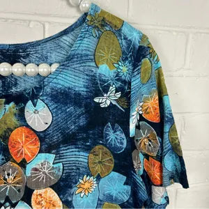 Lily Pad Dragonfly Patterned Maxi Dress Blue thumbnail 6