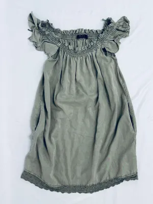 Smocked Off Shoulder Mini Dress - Army Green - S thumbnail 14