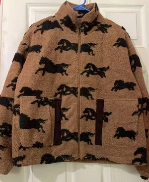 Womens Horse Printed Casual Fleece Jacket Zip-up Teddy Jacket Wild Sherpa Fluffy Jacket Outwear thumbnail 1