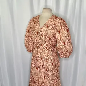 NWT!! Anthropologie HUTCH V-Neck Tiered Wrap Dress Geometric Blockprint Large thumbnail 7