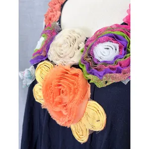 Feratelli Tank Top L Navy 3D Floral Rosette Applique Cotton Artsy Whimsical thumbnail 8