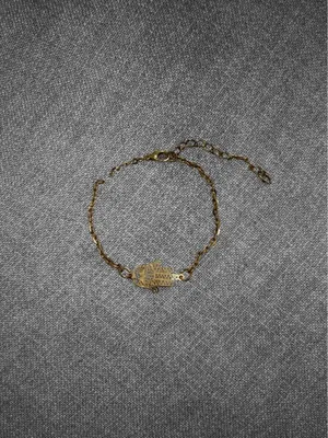 Gold Hamsa Hand Charm Chain Bracelet thumbnail 6