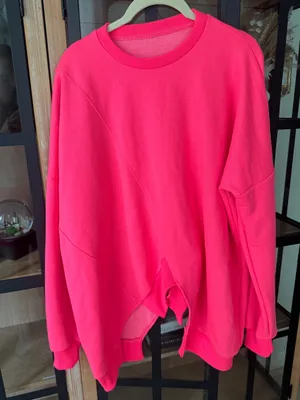 Neon pink crewneck asymmetrical sweatshirt terry fleece oversized locker room thumbnail 1
