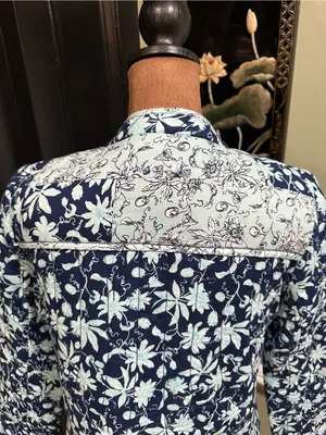 Anthropologie Leifsdottir Blue Floral Quilted Boho Jacket – Size 8 thumbnail 10