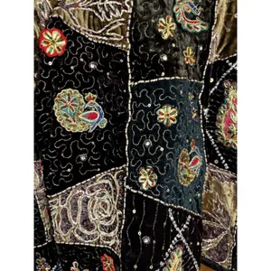 Vintage Velvet Patchwork Embroidered Jacket Black Size M thumbnail 13