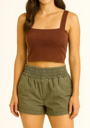 Abercrombie & Fitch Size Large Brown Ribbed Crop Top Tank Top thumbnail 1