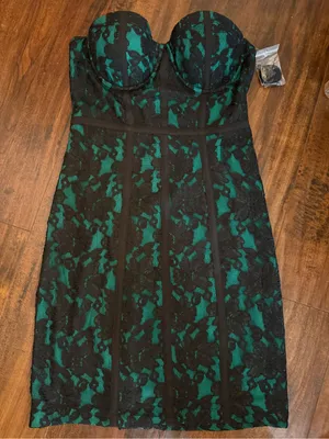 Guess NWT Emerald Green Strapless Lace Corset Short Dress Convertible Size 8 thumbnail 1