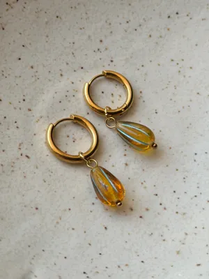 Handmade teardrop Czech glass simple minimalist hoop dangle earrings🤎 thumbnail 4