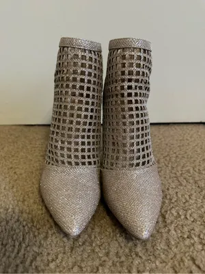 ANNE MICHELLE Gold Shimmery Pointed Toe Lattice Cutout Ankle Booties Size 7 thumbnail 3