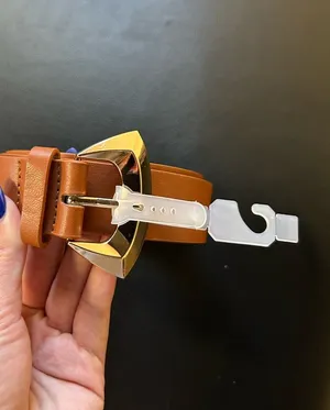 Brown Leather Belt with Gold Buckle thumbnail 1