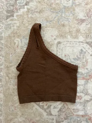 Brown One Shoulder Crop Top thumbnail 1
