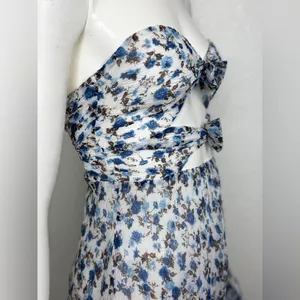 Majorelle Emelia Midi Blue Floral Zip CutOut Lined Strapless Dress Size XS K-54 thumbnail 8
