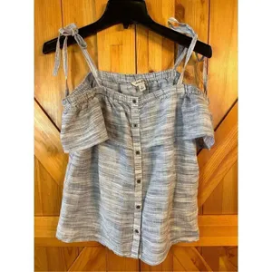Lucky Brand Blue White Off Shoulder Top Ruffle Small (4400) thumbnail 2