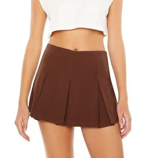 Forever 21 Pleated Brown Mini Skort thumbnail 1