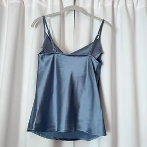SheIn Blue Silky Satin Cowl Neck Cami Tank Top thumbnail 2