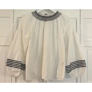 Joie cotton peplum ric rac embroidered puff sleeve blouse xs thumbnail 3