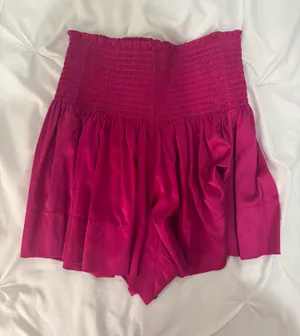 Natural Life Shorts Flowy Satin Smocked Waist Magenta thumbnail 1