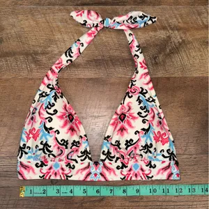 Kate Spade Swim Ikat Pattern Pink and Black Halter Bikini Top thumbnail 3