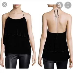 Alice + Olivia Marybeth Velvet Layer Halter Neck Tank Top in Black thumbnail 2