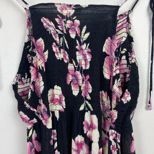 Intimately Free People Garden‎ Party Floral Maxi Dress S Smocked Black Pink Tie thumbnail 7