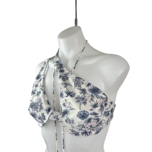 Abercrombie & Fitch White Blue Floral One Shoulder 2 Pc Bikini Set Swimwear Sz M thumbnail 2