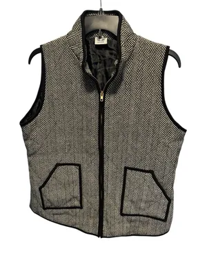 Katydid Herringbone Black White Zip up Vest coat shirt Size large EUC thumbnail 1