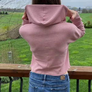 Forever 21 Blush Pink Cropped Ribbed Hoodie Size Small thumbnail 3