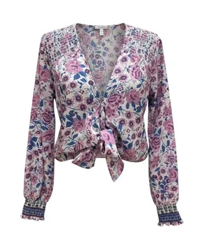 Lulus Floral Long Sleeve Tie Front Top Size M thumbnail 1