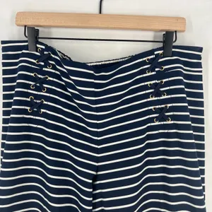 New York & Company Pants Womens XL Navy Blue White Striped Sailor Lace Up‎ thumbnail 3