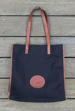 Black Dooney & Bourke Tote Shoulder Bag w/ Tan Leather Trim Leather Logo Patch thumbnail 1
