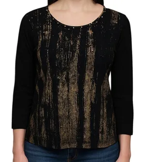 Cha Cha Vente Black Gold Distressed Graphic Print 3/4 Sleeve Top L Whimsigoth thumbnail 1