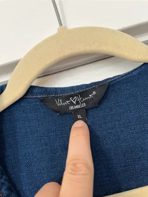 Velvet Heart Dark Blue Button Front Top Tie Collar Denim XL thumbnail 2