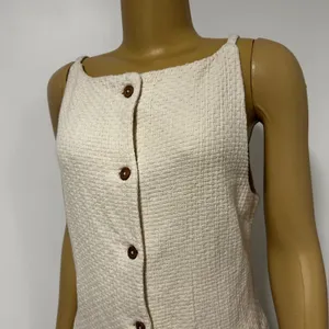Free‎ People Free-Est Cream Textured Cotton Button Front Longline Vest OB2048594 thumbnail 2