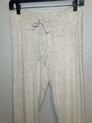 Beyond Yoga Lounge Around Cream Knit Midi Jogger Pants Drawstring Women’s Small thumbnail 3
