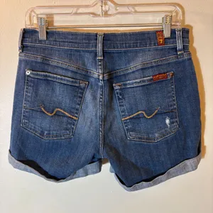 7 For All Mankind Distressed Cuffed Denim Shorts Medium‎ Wash Blue 27 thumbnail 2