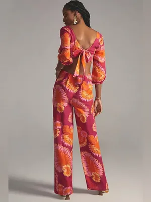 Farm Rio x Anthropologie Tie-Back Cutout Jumpsuit Floral Size M Sold Out thumbnail 2