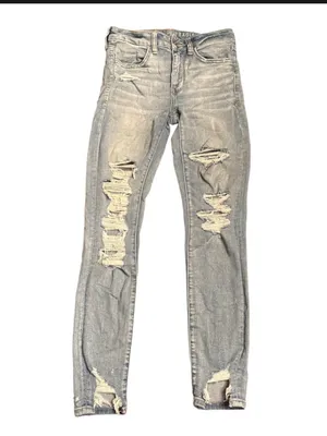 American Eagle Ne(x)t Level Stretch Distressed Skinny Jeans light wash Size 6 thumbnail 2