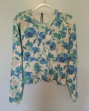Anthropologie Long-Sleeve Floral Crew Cardigan Sweater Large thumbnail 1