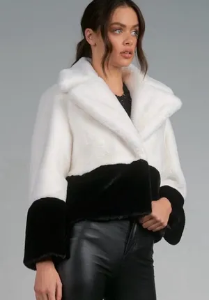 Elan Black White Colorblock Teddy Jacket Women’s Large thumbnail 1
